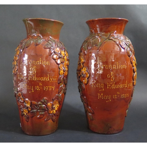 384 - A Pair of West Country Longpark Pottery Royal Commemorative Vases celebrating the Coronation of Edwa... 