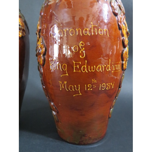 384 - A Pair of West Country Longpark Pottery Royal Commemorative Vases celebrating the Coronation of Edwa... 