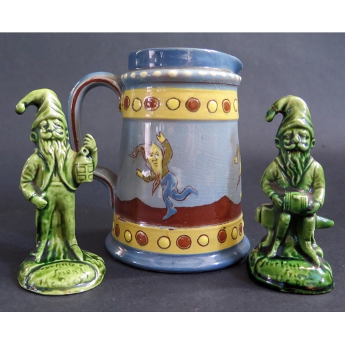 384a - Two West Country Aller Vale Pixy Ornaments (the one holding a firkin is damaged), tallest c. 9cm and... 