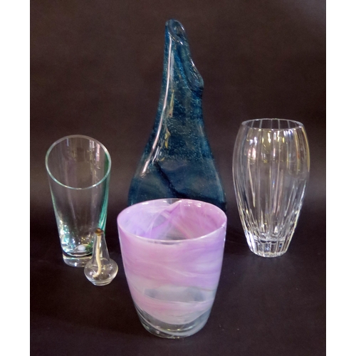 393 - A Large Studio Glass Vase, three others and an oil burner, tallest 39cm