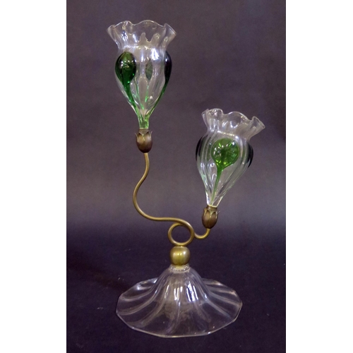400 - An Antique Glass Twin Branch Epergne, 29cm