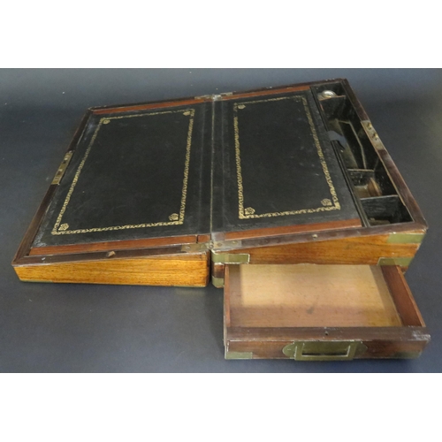 410 - 19th Century Brass Mounted Campaign Writing Slope.  Internal compartments with some missing pieces a... 