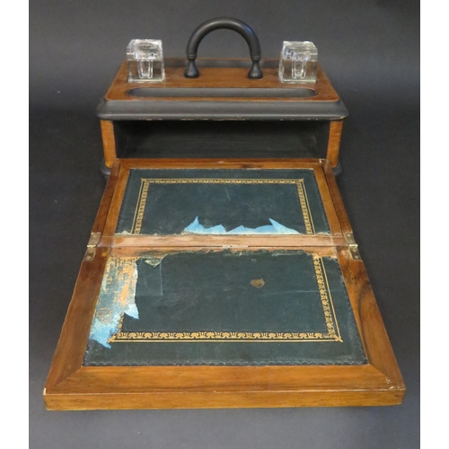 411 - 19th Century Desk Stand / Writing Slope.   With two Glass Inkwells.  Drawer opens to reveal folding ... 