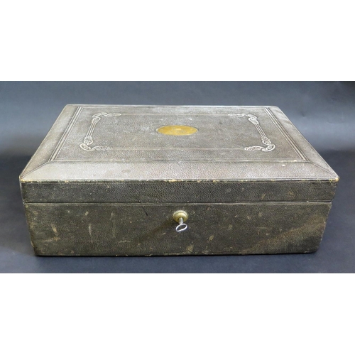 412 - 19th Century Jewellery Box made by S. Mordan & Co. Black Leather covered with Mordan Lock.  The Lid ... 