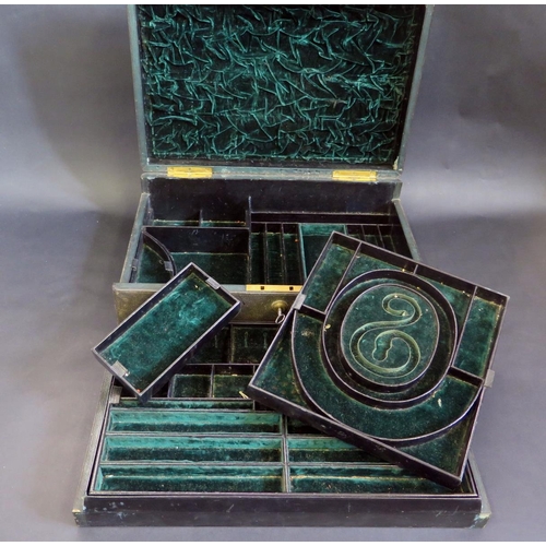 412 - 19th Century Jewellery Box made by S. Mordan & Co. Black Leather covered with Mordan Lock.  The Lid ... 
