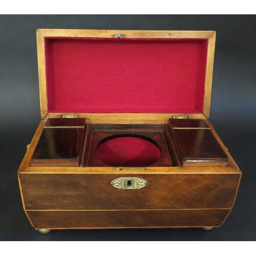 414 - 19th Century Mahogany Tea Caddy.  Interior with two tin lined compartments and space for mixing glas... 