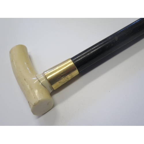 434A - An 18ct Gold Collared Ebony Walking Stick with ivory handle, London  **UK SHIPPING ONLY**