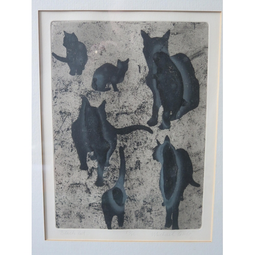 50 - Michael Carlo, Black Cat 57/75, etching, Molesley Gallery label verso, image 27x20cm, framed & glaze... 
