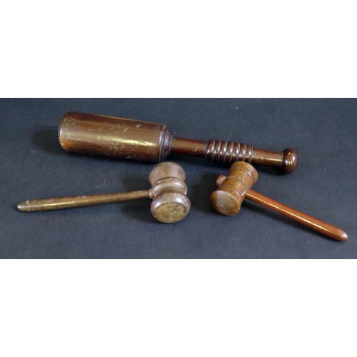 506 - A 19th Century Truncheon (29cm) and two auction gavels