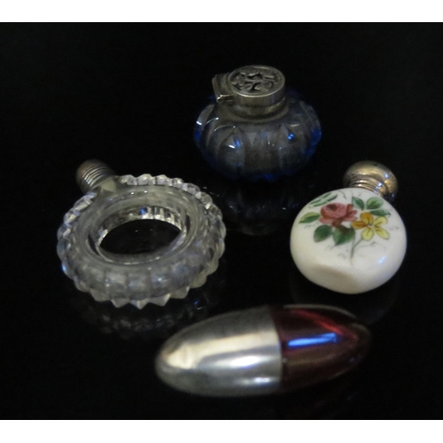 532 - A 19th Century Cranberry Glass and Silver Mounted Scent Bottle (40mm) and three others