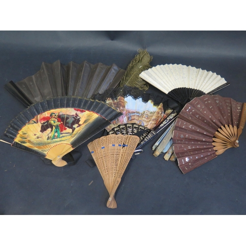 773 - A Carved Tortoiseshell and Painted Fan and horn brisé fan and others. A/F