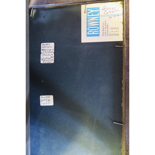 79 - Alan Cotton 1977, River Otter VII, oil on board, 24x19cm, framed. Label verso