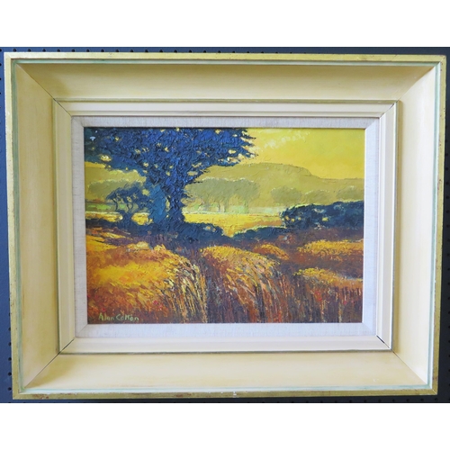 80 - Alan Cotton, Harvest in The Otter Valley 1988, oil on canvas, 35x24cm, framed. Details verso

**TEL ... 