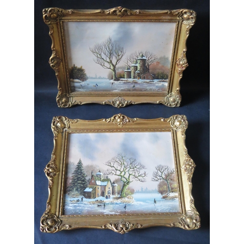 93 - James Comber?, pair of traditional snowy scenes, oils on panels, 24.5x19cm, framed
