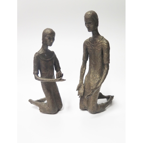 139 - Two Bronzed Resin Kneeling Figures (tallest 31.5cm)
