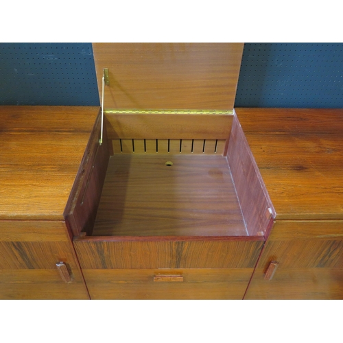 256g - A Danish Rosewood Veneered Stereo Cabinet with central hinged record player compartment with record ... 