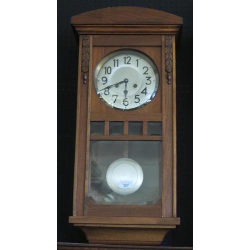 307 - 20th Century Oak Cased Wall Clock.  7