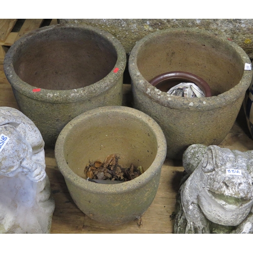 331 - Three Composite Stone Planters.  Two the same size, 38cm tall, 43cm diameter, one smaller 30cm tall,... 