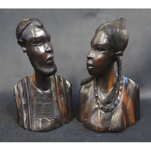 437b - A Pair of African Carved Ebony Busts, 25cm