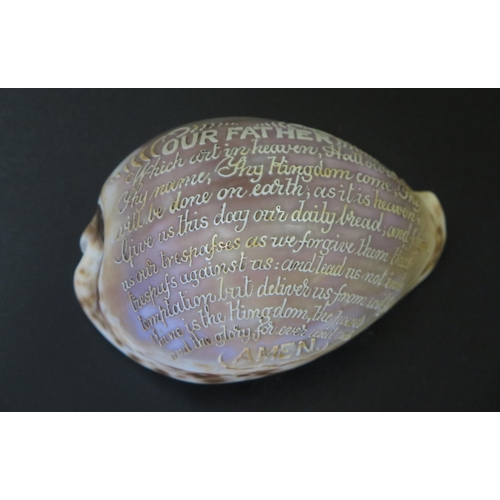 543 - A 19th Century Sea Shell Carved with The Lord's Prayer, 9.5cm