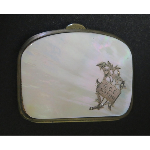 545 - A Victorian Mother of Pearl Mounted Purse, initialled and dated 1886, 6cm wide