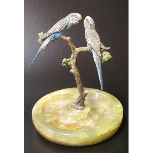 546 - An Original Cold Painted Bronze and Onyx Dish modelled as a pair of Budgerigars on a branch, 14cm

*... 