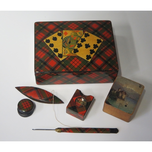 553 - A Rare Mauchline Tartan Ware Prince Charlie Playing Card Box, a McDuff miniature Bryce's dictionary ... 