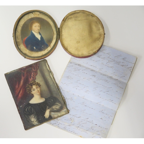 594 - A Georgian Miniature Portrait of a Gentleman behind glass (7x6cm) and another of a young lady behind... 