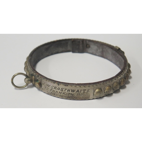 599 - A 19th Century Metal Blanc Adjustable Dog Collar engraved  J.W. Crosthwaite 72 Franklin Rd. Harrogat... 