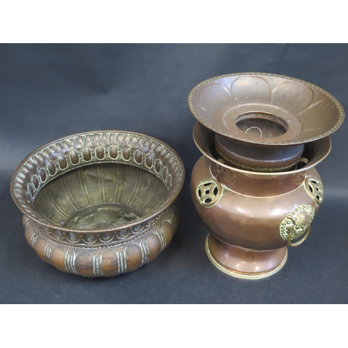 766 - A Copper Spittoon and large bowl (35cm diam.)