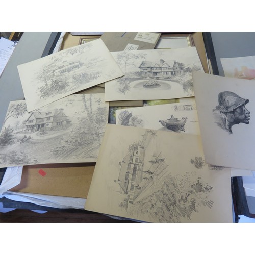 68 - A Portfolio of Paintings and Drawings including life drawing and architecture studies