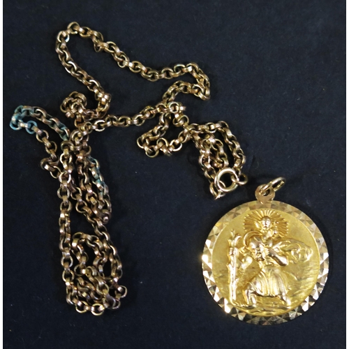 1918 - A 9ct Gold St. Christopher Pendant (6.5g, 24mm diam.) on a 17