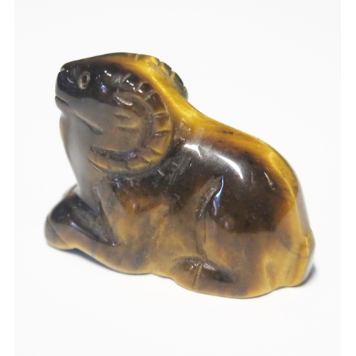 589 - A Carved Tiger's Eye Mountain Goat or Ibex, 38mm long