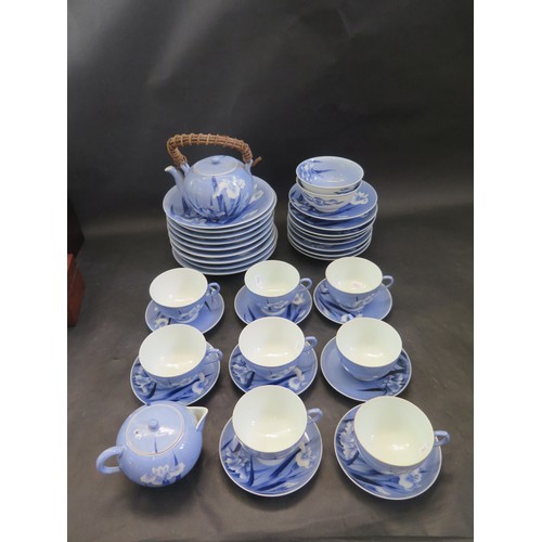 359a - A Chinese Blue & White Flowered Decorated Tea Service With Single Character Mark To Base