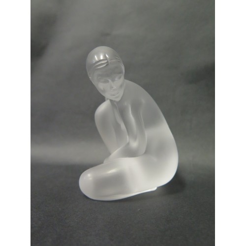 403 - A Modern Lalique Frosted Glass Figurine of a nude kneeling lady, 10cm, boxed