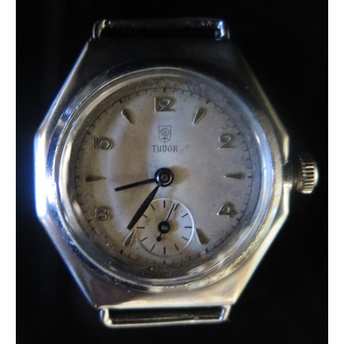 337b - A Gent's ROLEX Tudor Oyster Ocatagonal Cased Manual Wind Wristwatch, case 35mm wide, running