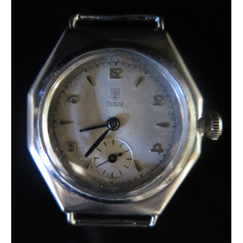 337b - A Gent's ROLEX Tudor Oyster Ocatagonal Cased Manual Wind Wristwatch, case 35mm wide, running