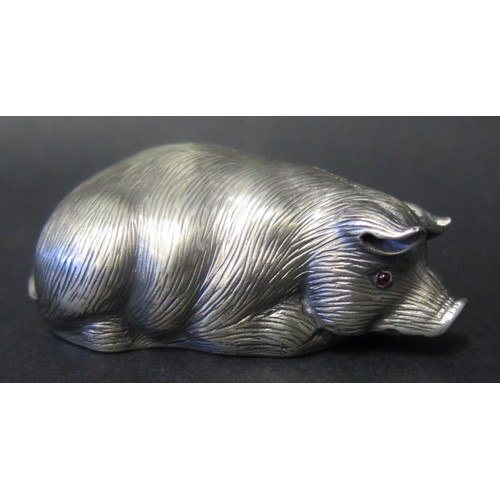 1249 - A Recumbent Hippo Ornament with cabochon eyes, Russian marks to base, 79mm long, 76g