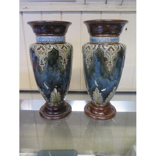 154A - A Pair Of Royal Doulton Lambeth Vases by Royal Doulton Artist Louisa Wakely.22.5cm H