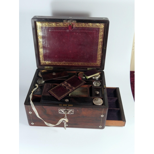 100A - A Victorian Rosewood and Mother of Pearl Inlaid Travelling Box