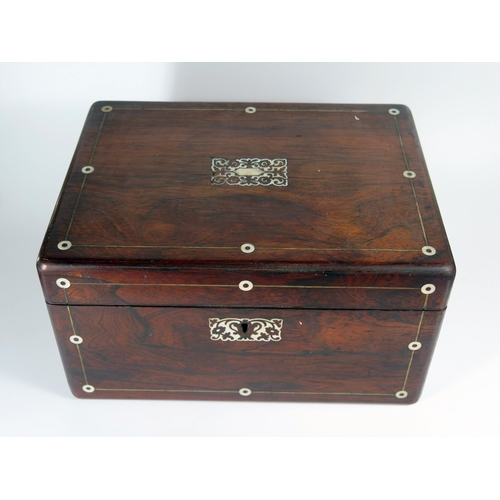 100A - A Victorian Rosewood and Mother of Pearl Inlaid Travelling Box