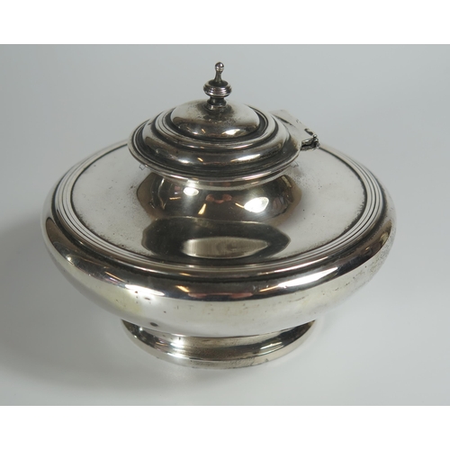 116 - An Edward VII Loaded Silver Inkwell with replacement liner, 10cm diam., London 1905, William Comyns