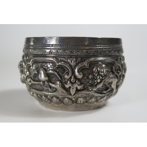 131 - A Pair of Indian Silver Bowls with embossed decoration, 7.5cm wide, 66g