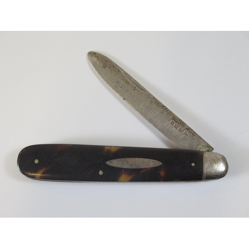 140 - A George V Silver and Tortoise Shell Fruit Knife, Sheffield 1915