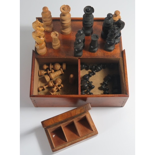 1451 - A Box of Chess Pieces and triple stamp box