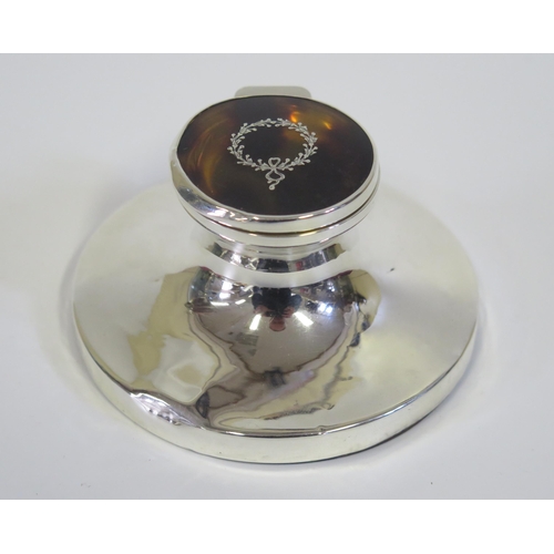 15 - A George V Silver and Tortoiseshell Inkwell, Birmingham 1923, Adie Bros., 8.5cm