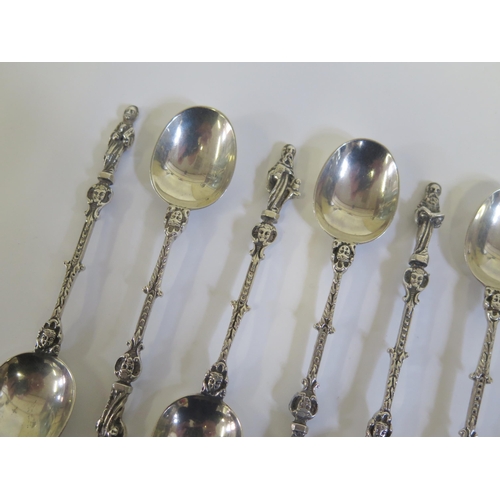 16 - A Set of Twelve Dutch Silver Apostle Coffee Spoons, stamped B1V, 151g