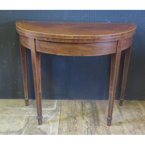 1870 - A Georgian Mahogany and Strung Demi Lune Card Table