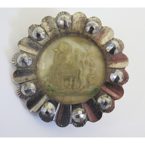 204 - A Selection of Antique Jewellery including an unusual cut steel button decorated with a seated class... 