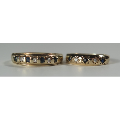 274 - A 9K Gold Sapphire and Diamond Seven Stone Ring (size L.5, 3g) and 9ct gold sapphire and diamond rin... 